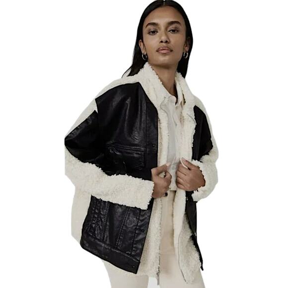 Blank NYC Faux Leather Button Up an Sherpa Zip Up Combo Jacket Oversize XS NWT - Picture 6 of 9